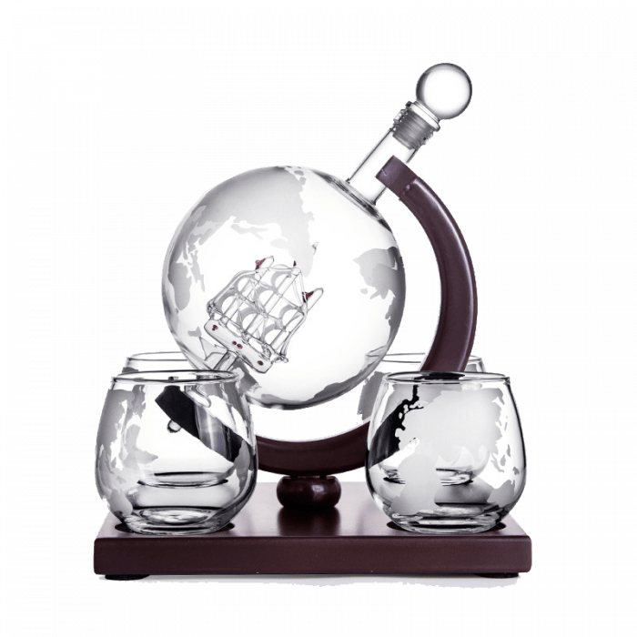 globe decanter and glasses