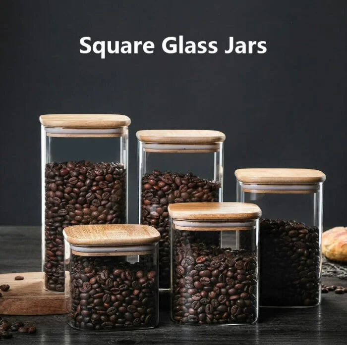 glass square jar with lid