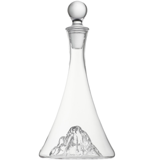 Modern clear glass wine decanter with built-in aerator