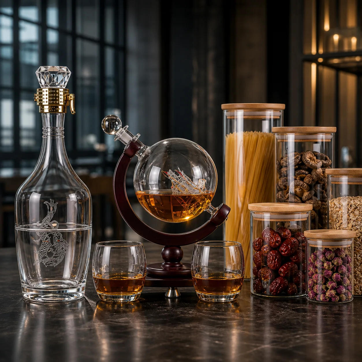 Custom borosilicate glassware set